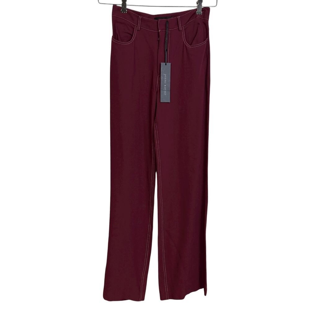 Jenni Kayne Crepe Stitch Birkin Pant Womens Size 2 Wine Wide Leg Lightweight NWT